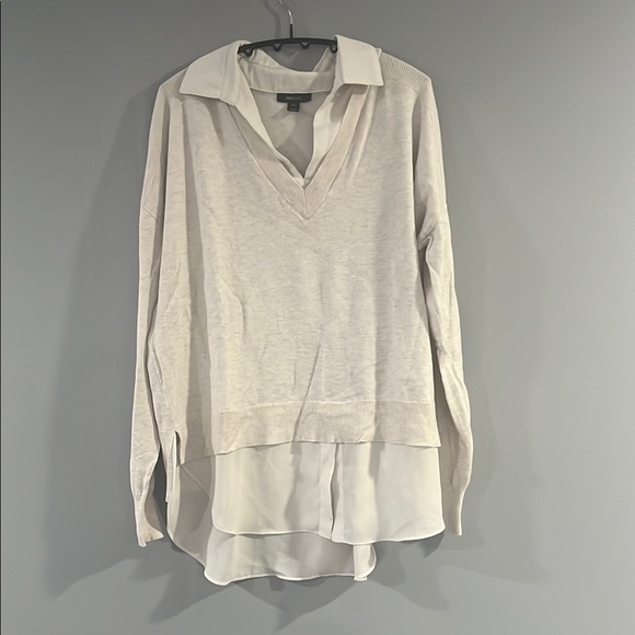 RW&CO. Cream Long Sleeve Notched Collar Blouse - Picture 1 of 5